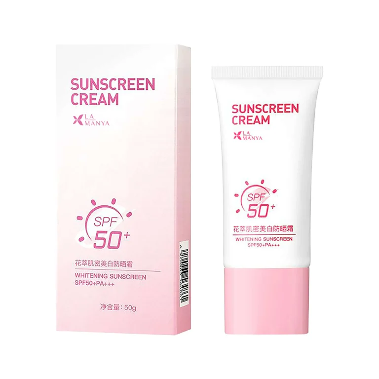 Premium private label brightening facial sunscreen SPF 50+ PA+++ manufacturer. Lightweight whitening cream with niacinamide, no white cast, low MOQ, full customization. ISO 22716 GMP & FDA registered facility. Order custom SPF 50+ sunscreen now.